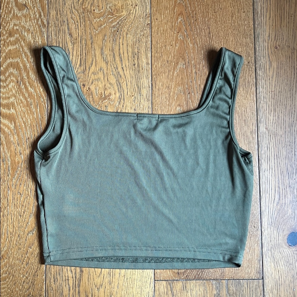 Olive Ribbed Women's Tank Top - Picture 3 of 3